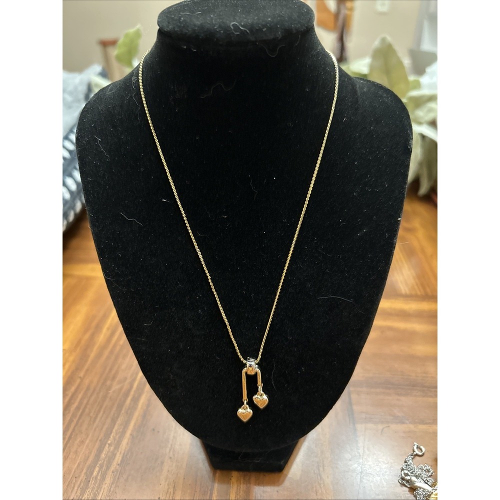 Gold Silver Tone‎ Necklace Dangle Hearts